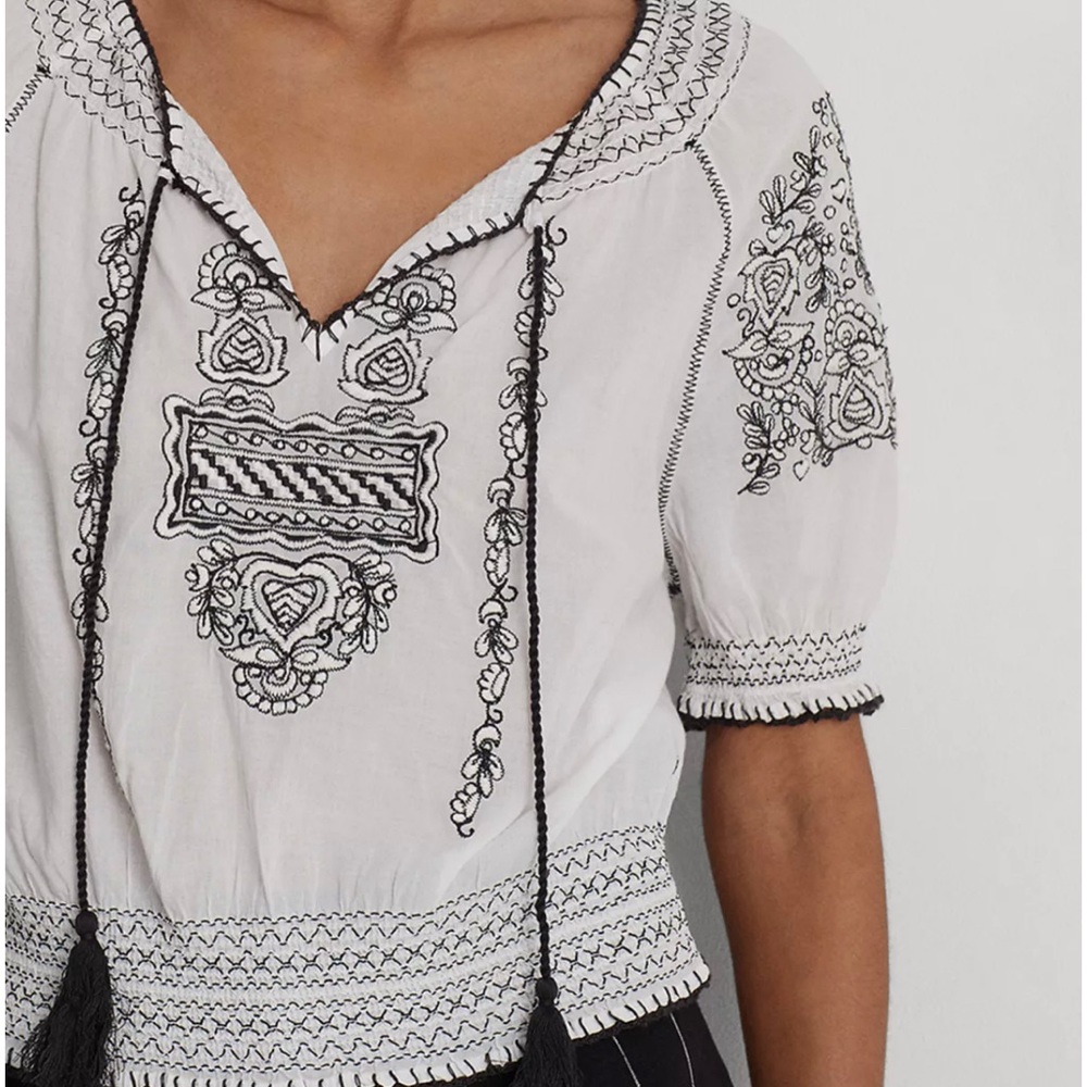 Ralph Lauren Embroidered Cotton Blouse L-XL - Picture 2 of 6